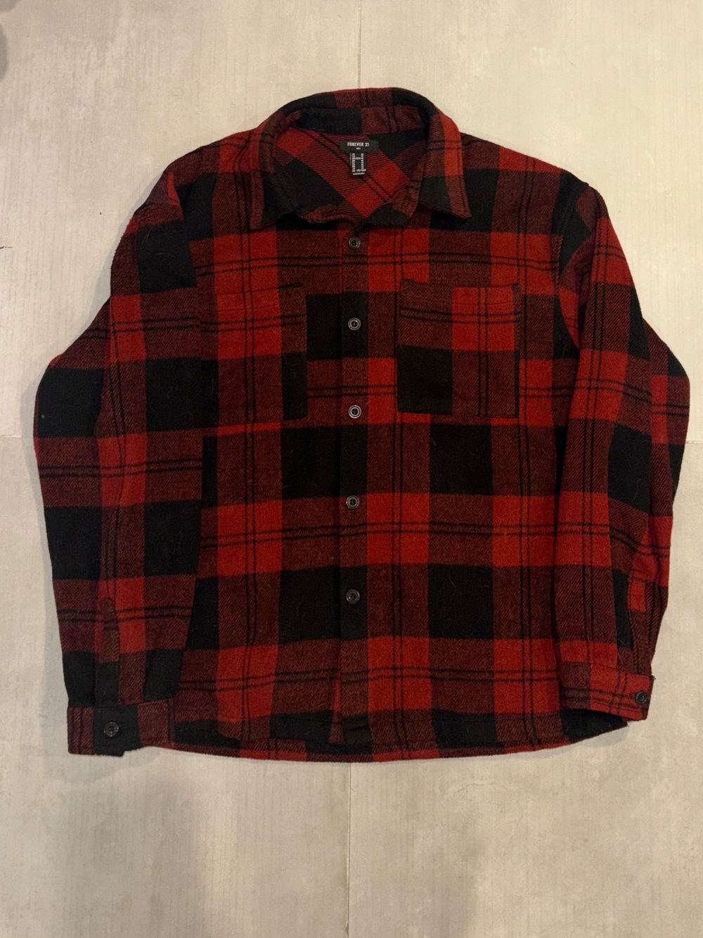 Forever 21 Red and Black Plaid Lightweight Shirt Jacket